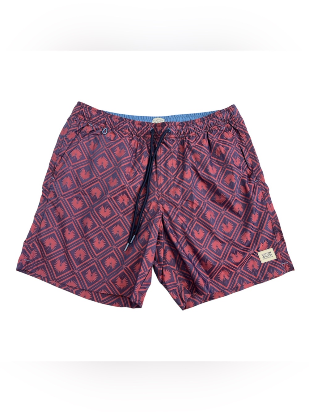 Scotch & Soda Red and Navy Geometric Swim Trunks
